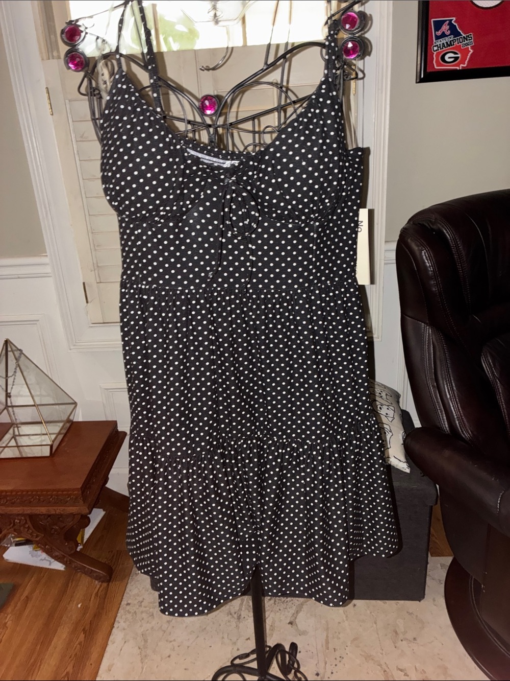 No Boundaries Black Mini Dress with White Polka Dots sz large L